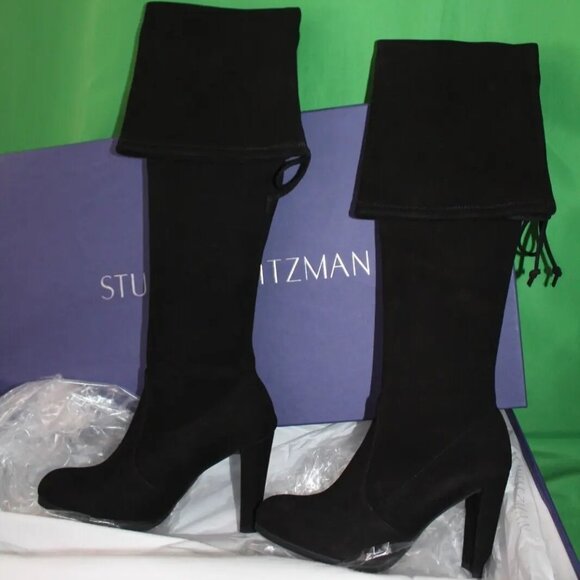Stuart Weitzman Taglia Highland Black Suede High Heel Boots WL59653 Women's 6 - Picture 1 of 10